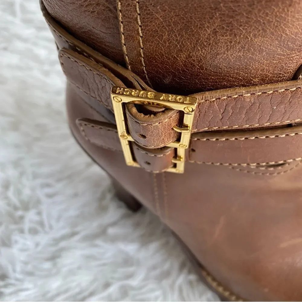 Tory Burch Brown Leather Platform Heels Boots with Ankle Straps Size 8 - Picture 2 of 11